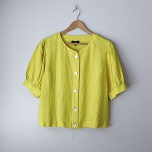 NWT Kensie 100% Linen Puff Sleeve Button Top XL